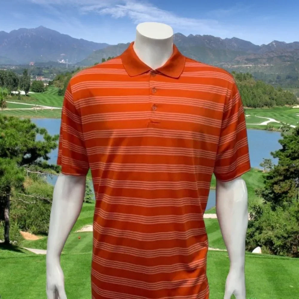 Nike Golf Dri-Fit Tour Performance Men's Orange White Striped Polo Shirt Size XL